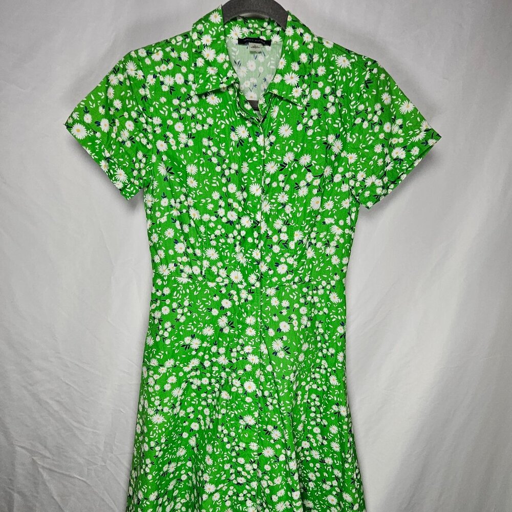 Tommy Hilfiger Womens Size 2 Green Floral Cotton Button Front Dress